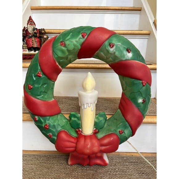 1995 Vintage 22" Empire Christmas Wreath With Candle & Bow Hanging Blow Mold - Picture 2 of 10